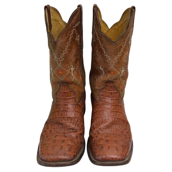VTG Mens Unbranded Cowboy Alligator Print Square Toe Brown Boots Size 11.5 main image 10